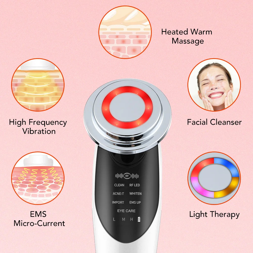 7in1 Face Lift Device EMS RF Microcurrent Skin Rejuvenation Facial Massager + 3Color Neck Face Beauty Device Removal Double Chin